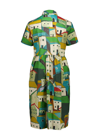 Pueblito Villa Dress Long Green in Seersucker