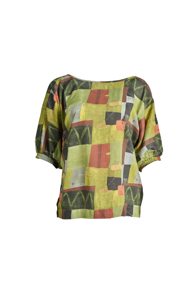 Olga de Polga printed green Kismet Sage Camisa blouse. a bat-winged blouse with short sleeves and is great for everyday wear. Front