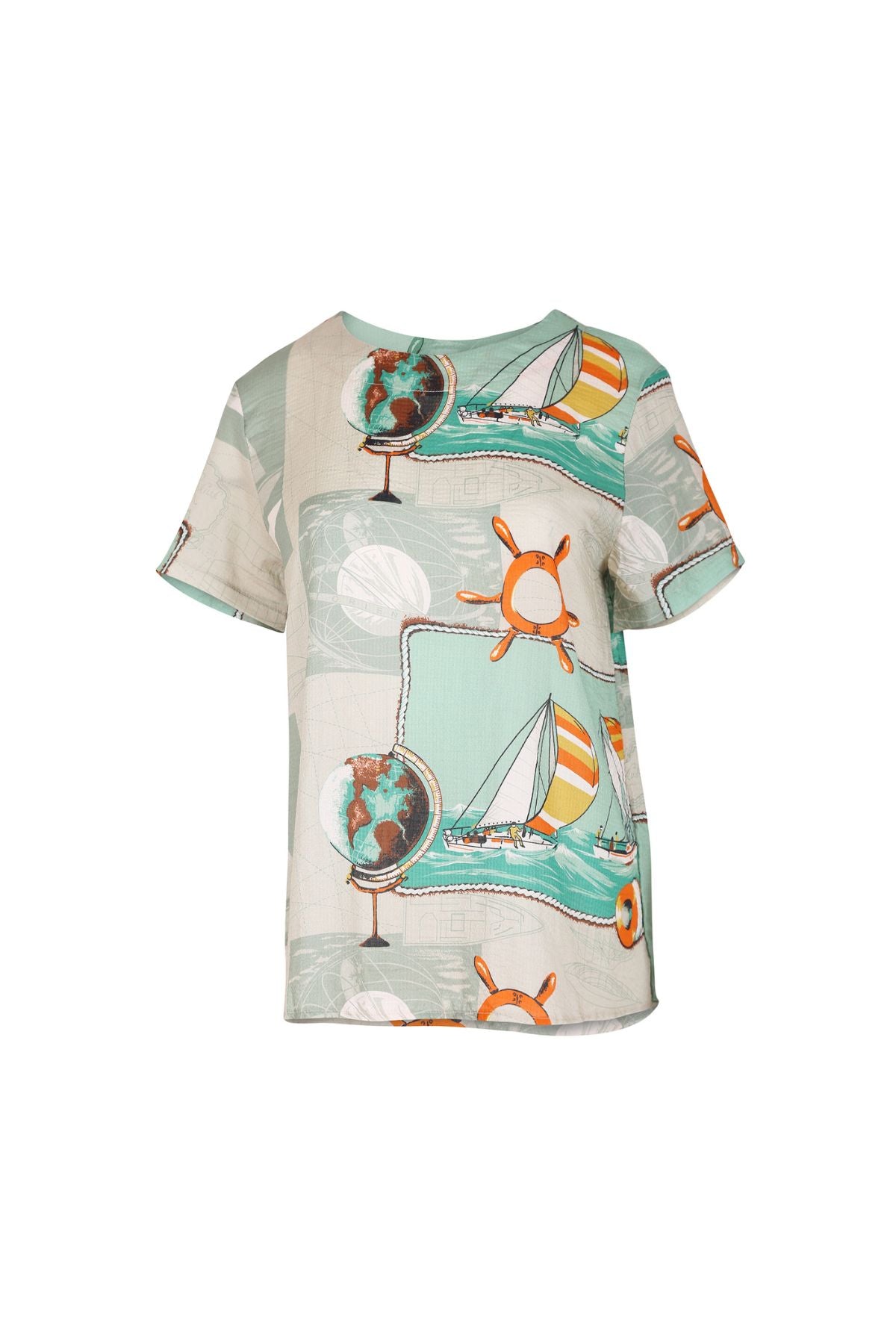 Olga de Polga women's t-shirt top in printed cotton Sydney print. Nautical themed. Front view.