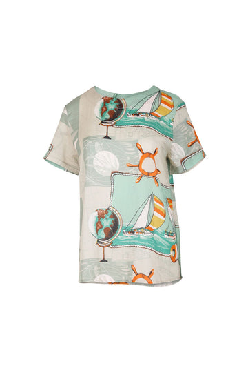 Olga de Polga women's t-shirt top in printed cotton Sydney print. Nautical themed. Front view.