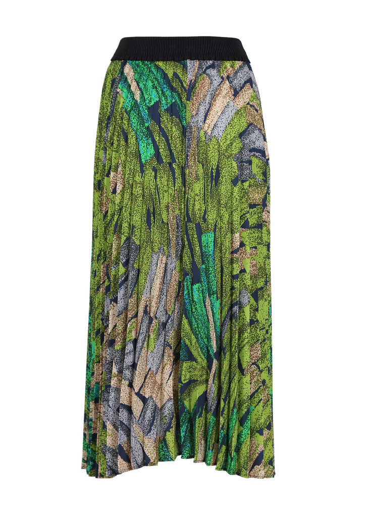 Olga de Polga Green Vivant printed pleat skirt.  Back view