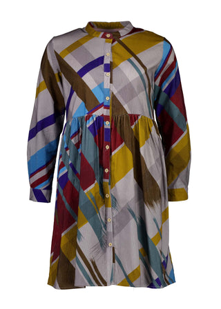 Olga de Polga new style - tunic dress in the Crossroads Primary printed cotton corduroy.  Front