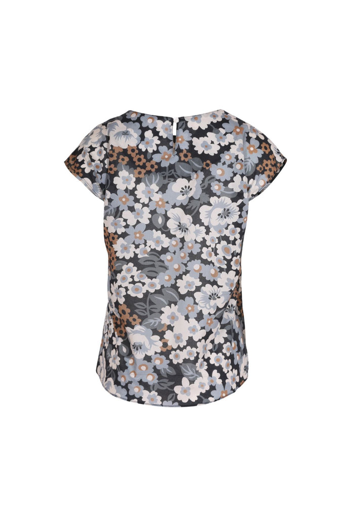 Olga de Polga Dilon tee in Melbourne Sky. cap sleeves, round neckline. Finishes at the hip. Back view