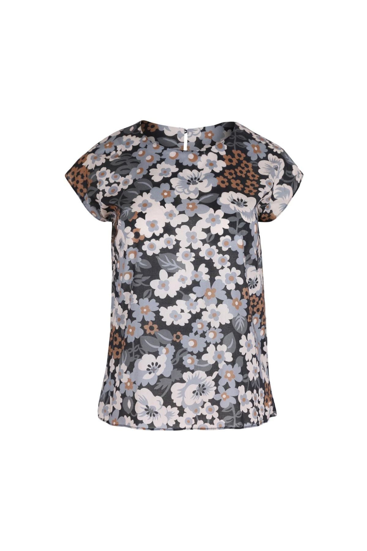 Olga de Polga Dilon tee in Melbourne Sky. cap sleeves, round neckline. Finishes at the hip. Front view