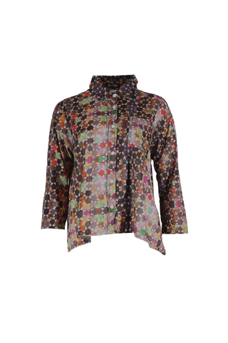 Olga de Polga cotton shirt in the Grey Kaleidoscope core print. Front view