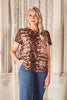 Olga de Polga Top in Grey Kaleidoscope printed cotton seersucker. Front view.