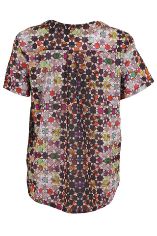 Olga de Polga Top in Grey Kaleidoscope printed cotton seersucker. Back view.