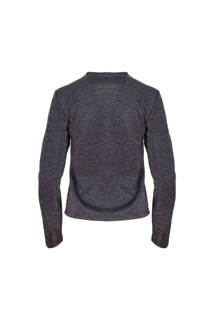 Olga de Polga Slate grey lurex top with long sleeves and a round neckline. Back view