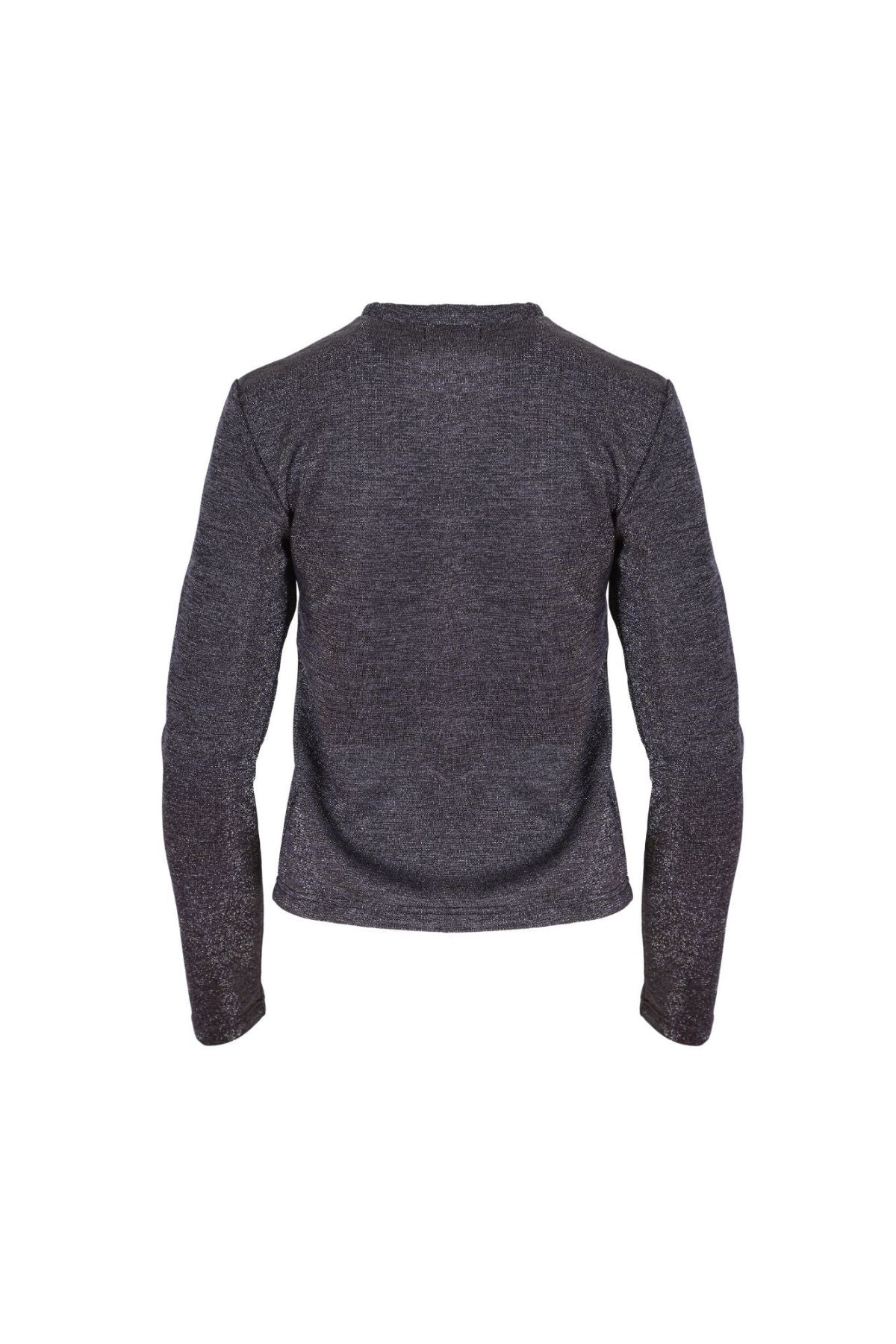 Olga de Polga Slate grey lurex top with long sleeves and a round neckline. Back view