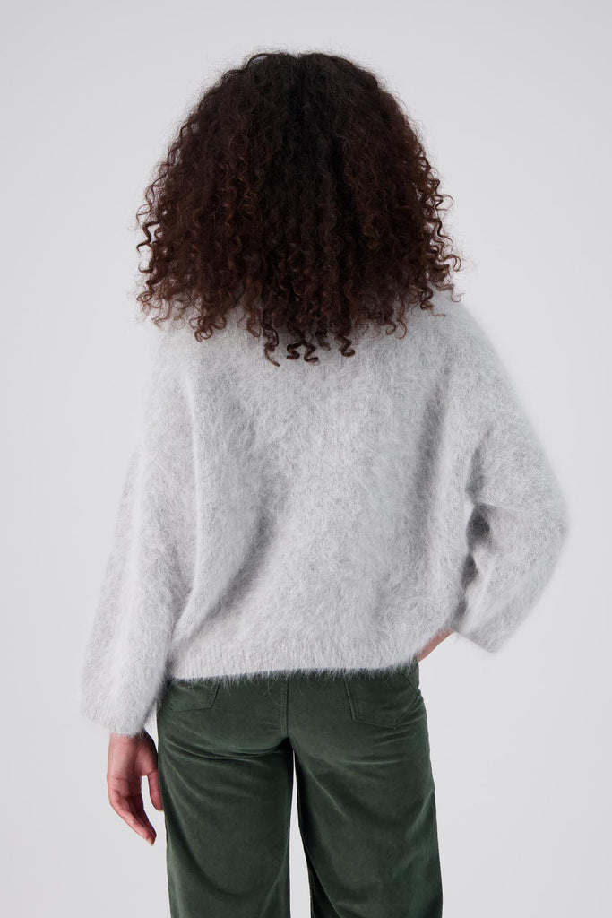 Olga de Polga silver angora sweater. back view