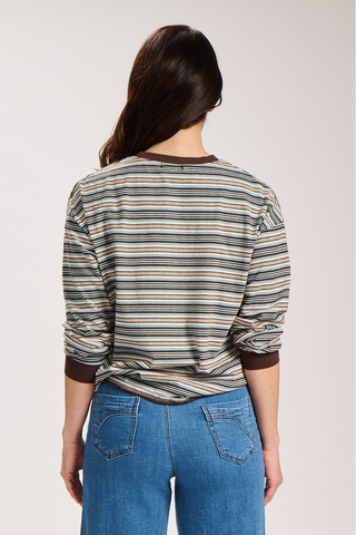 Haco Long Sleeve Stripe Cotton T-Shirt Blue
