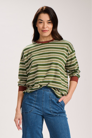 Haco Long Sleeve Stripe Cotton T-Shirt Green