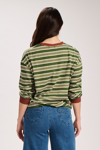 Haco Long Sleeve Stripe Cotton T-Shirt Green