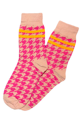 Happy Houndstooth Socks Pink