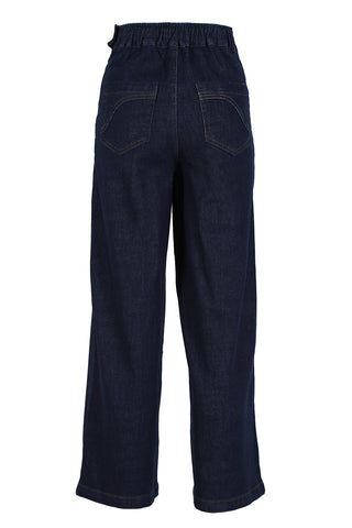 Olga de Polga Peggy denim jeans in Indigo with tan stitching. . Back view