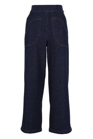 Olga de Polga Peggy denim jeans in Indigo with tan stitching. Front view