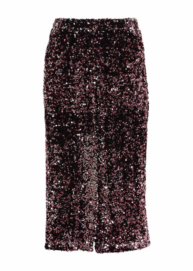 Olga de Polga Jubliee skirt in pink/silver sequinned velvet.  Back view
