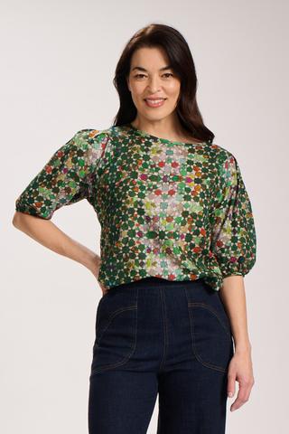 Kaleidoscope Blouse Green in Seersucker