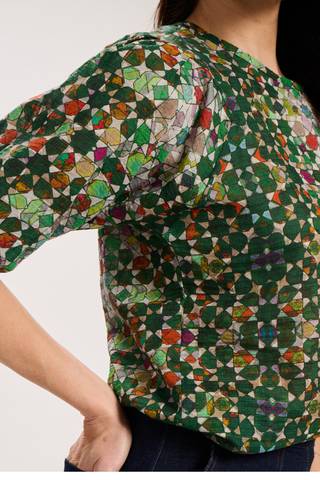 Kaleidoscope Blouse Green in Seersucker