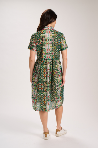 Kaleidoscope Villa Dress Long Green in Cotton Voile