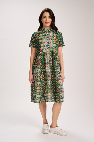 Kaleidoscope Villa Dress Long Green in Cotton Voile