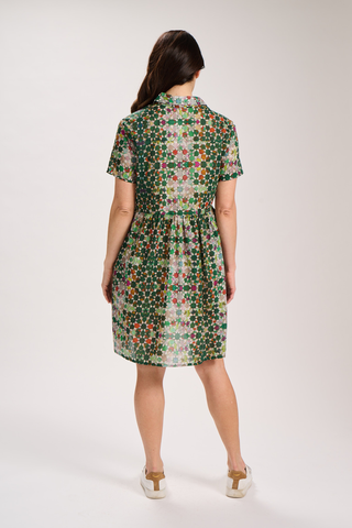 Kaleidoscope Villa Dress Green in Cotton Voile