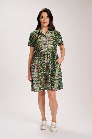 Kaleidoscope Villa Dress Green in Cotton Voile