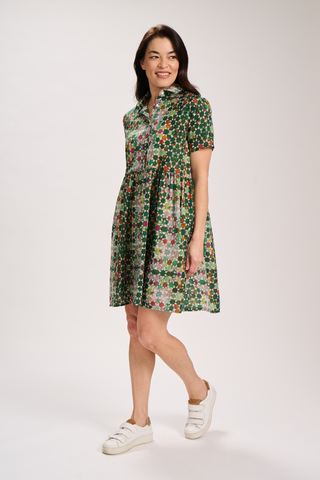 Kaleidoscope Villa Dress Green in Cotton Voile