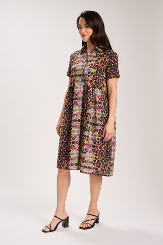 Kaleidoscope Villa Dress Long Grey in Cotton Voile
