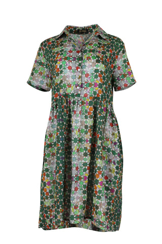 Kaleidoscope Villa Dress Green in Cotton Voile