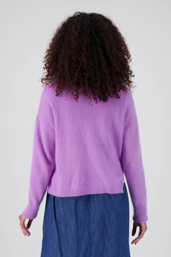 Olga de Polga Lilac Portland Angora sweater in colour Lavender.  Back view