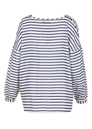Olga de Polga cotton seersucker Rotterdam Leila Blouse in navy and white stripes.
