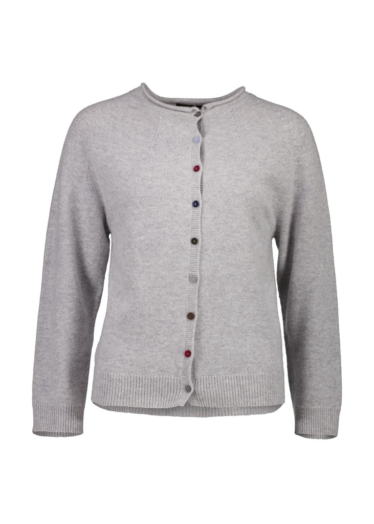 Light Grey Olga de Polga Kyoto cardigan in a wool cashmere blend.  Front