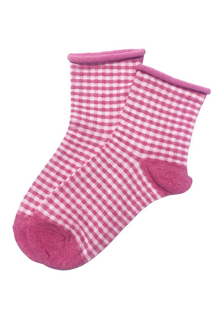 Gilda Gingham Cotton Socks Bubblegum Pink