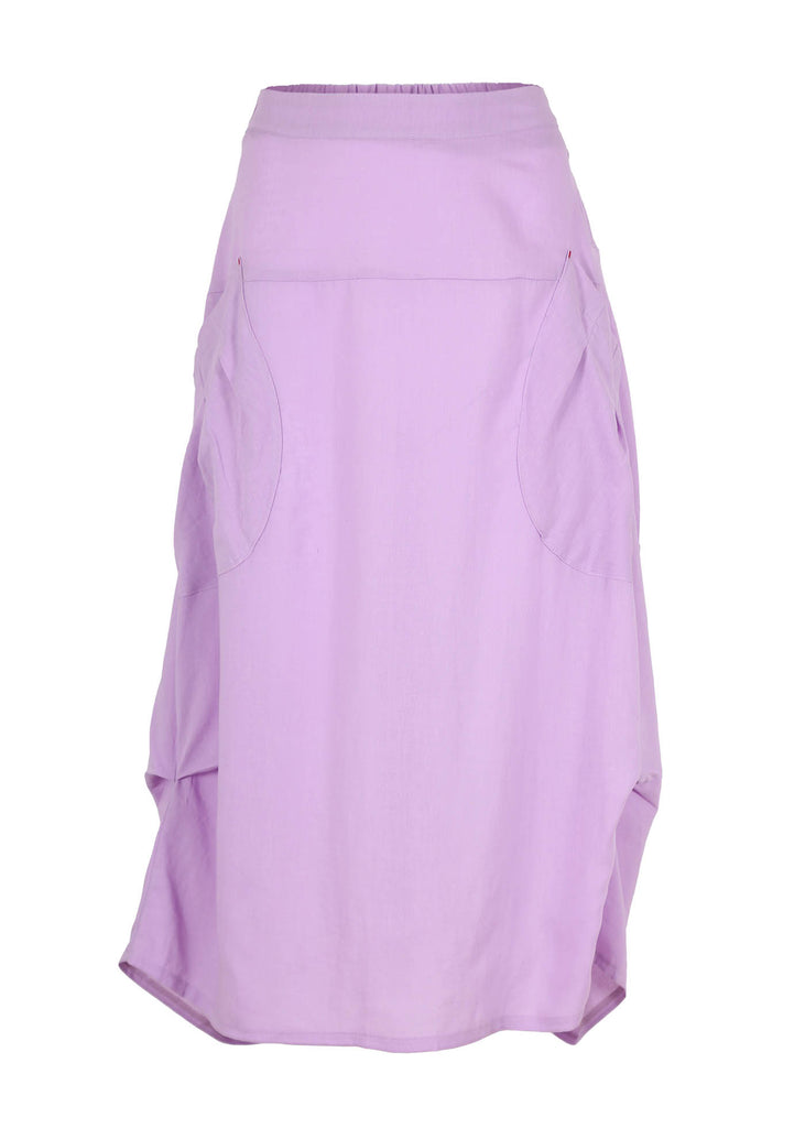 Olga de Polga Milwaukee Luminary skirt in Lilac soft slub linen and tencel blend. Front view.