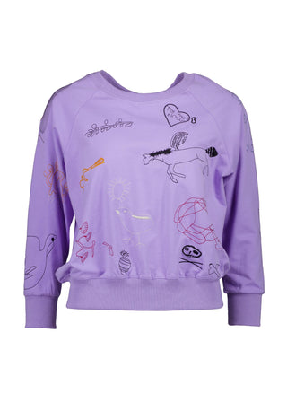 Olga de Polga Lilac Montage sweatshirt in a cotton tencel blend. Ribbing at the neck, cuffs and hem.  Front