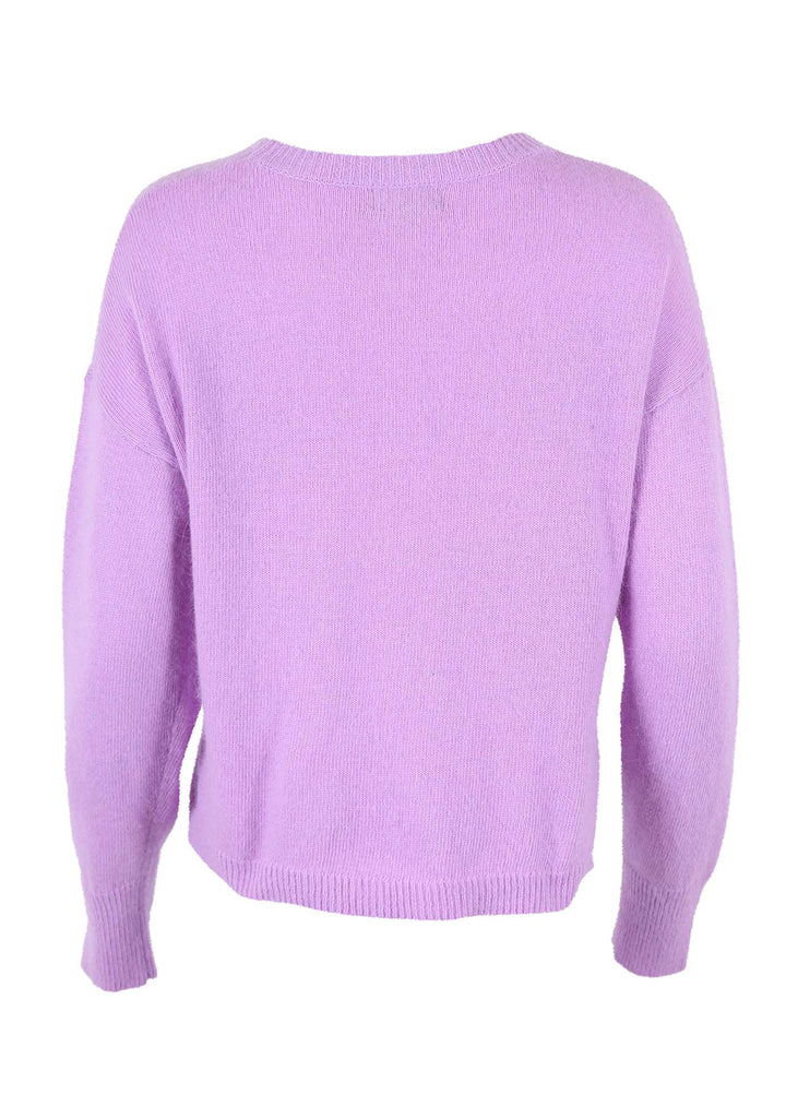 Olga de Polga Portland angora wool sweater in Lavender lilac.  Back