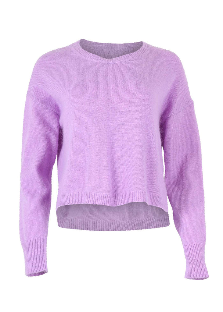 Olga de Polga Portland angora wool sweater in Lavender lilac.  Front 
