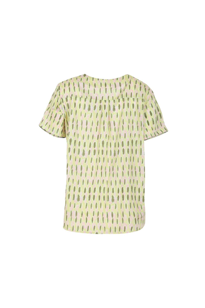 Olga de Polga women's top in printed lime green Ibiza print.  Back view