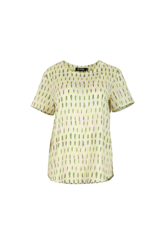 Olga de Polga women's top in printed lime green Ibiza print. Front view
