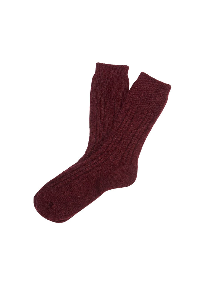 Olga de Polga Heritage wool socks in Maroon vino colour.