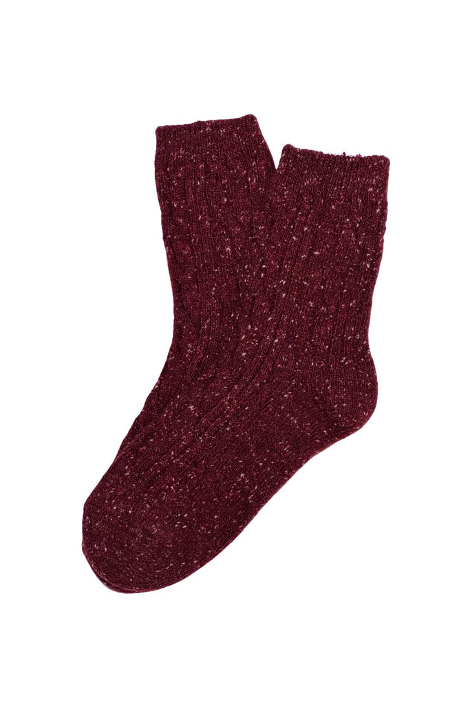 Olga de Polga Speckled Ribbed Wool Socks in Vino