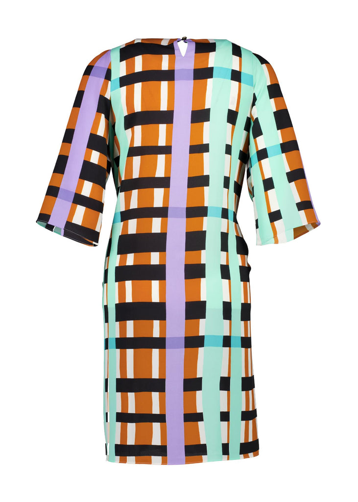 Olga de Polga multi coloured geometric printed Madras shift dress. Back