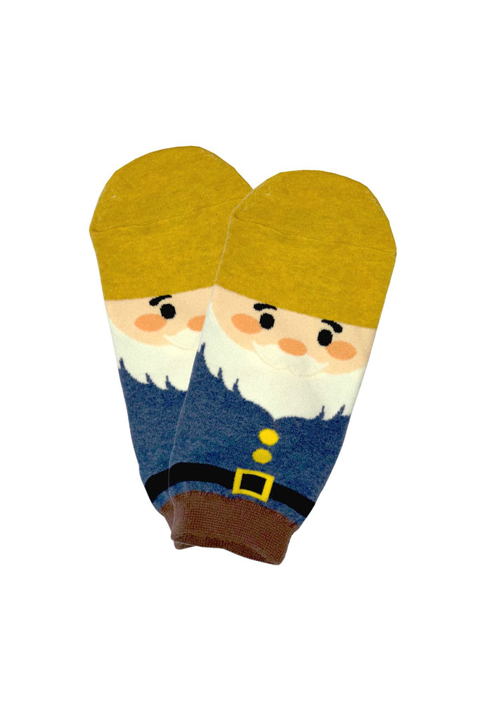 Olga de Polga Mustard Aiko the Gnome ankle socks. With a gnome face and outfit.