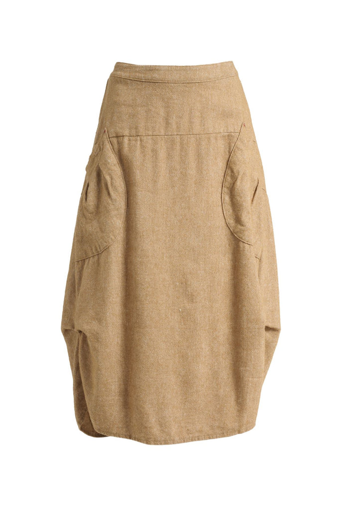 Olga de Polga Mustard Milwaukee Haven skirt in a wool/linen blend. Comfy waistband making it the perfect throw-on-and-go! Front view