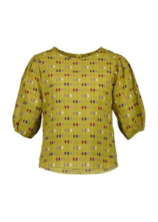Olga de Polga Mustard Telegraph Blouse in woven cotton. Front view