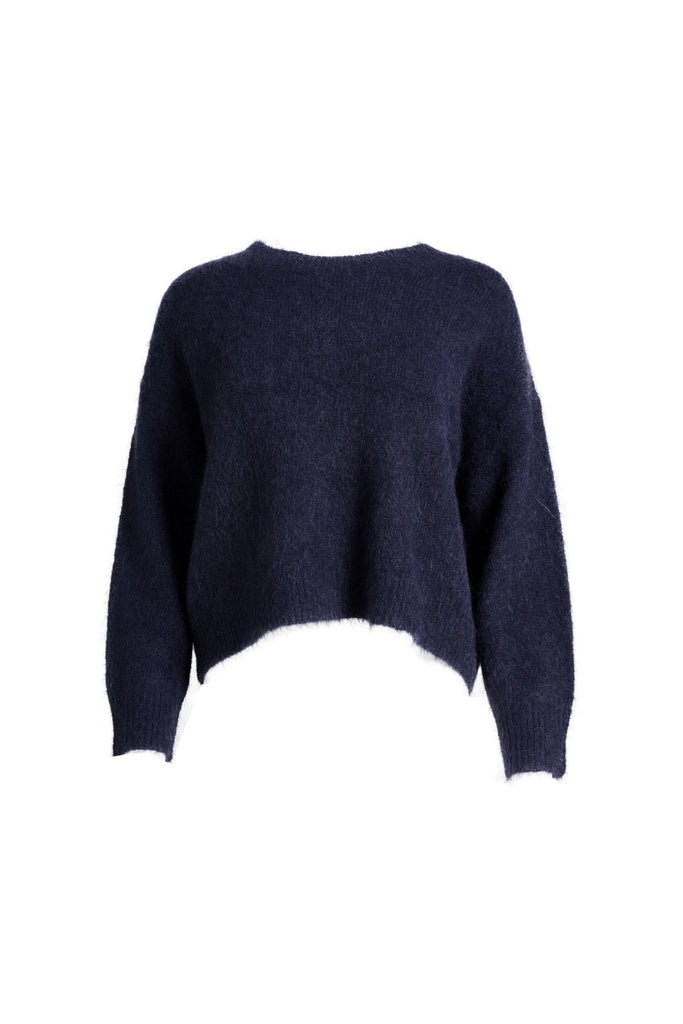 Olga de Polga Aspen knit sweater in Navy alpaca. Front view