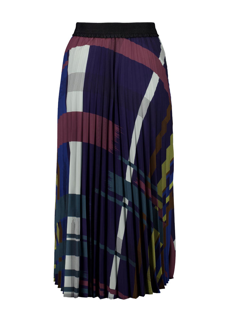 Olga de Polga pleated skirt in our Crossroads Woodlands printed recycled polyester. elasticated waistband. Midi length.  Back