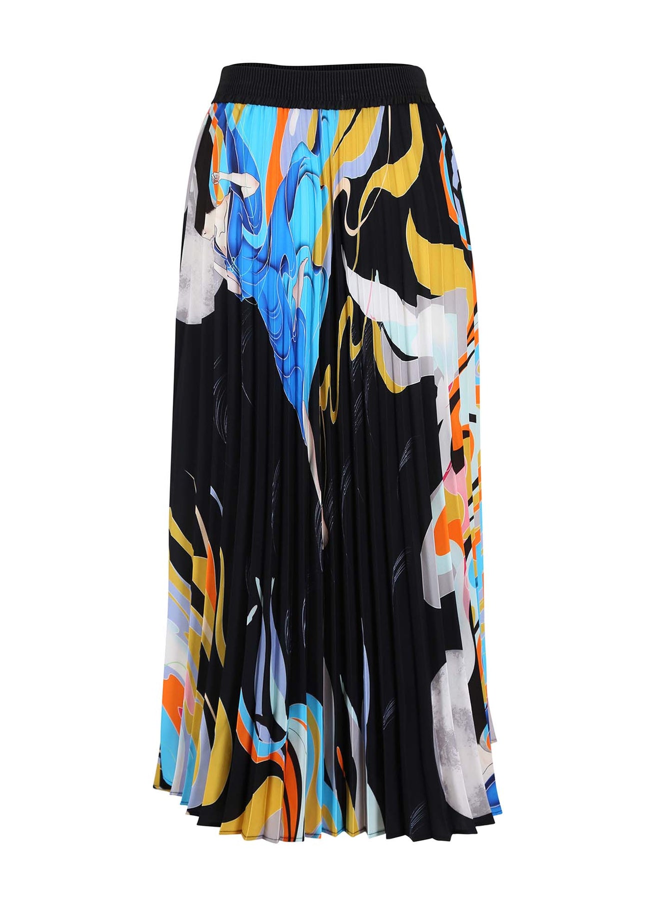 Olga de Polga classic pleated skirt in our Navy Faith print. Midi length. Front view.