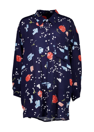 Olga de Polga LAX shirt in an oversized fit with long sleeves and button down front. Tie at the waist or wear loose over a t-shirt. Front view